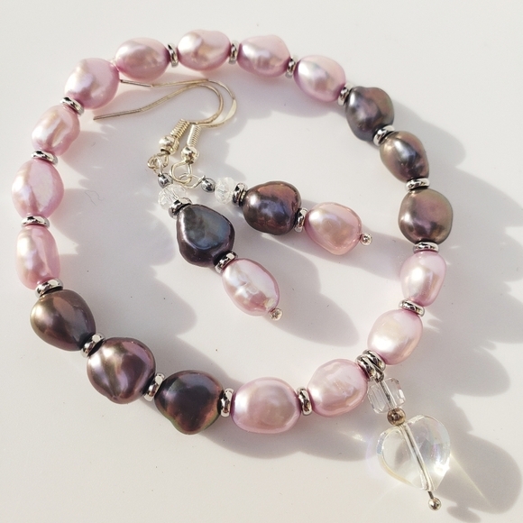 925 Sterling Silver Bracelet Earrings Pearls Gift for Her Mom Wife Girlfriend - Picture 1 of 4